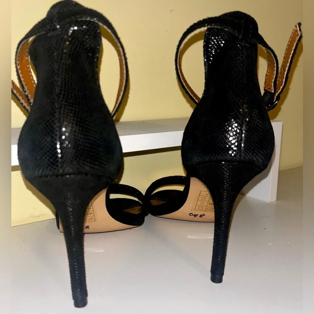 H by Halston Black Ankle Strap Stiletto Heels Minimalist Evening Prom 8